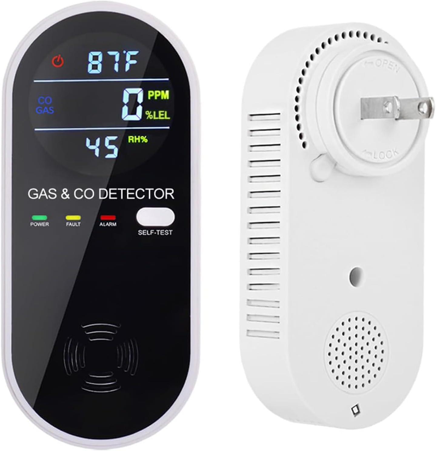 4-in-1 Natural Gas Detector & Carbon Monoxide Detector - Carbon Monoxide Detectors Plug in - with Temperature (°F) and Humidity Display, Propane
