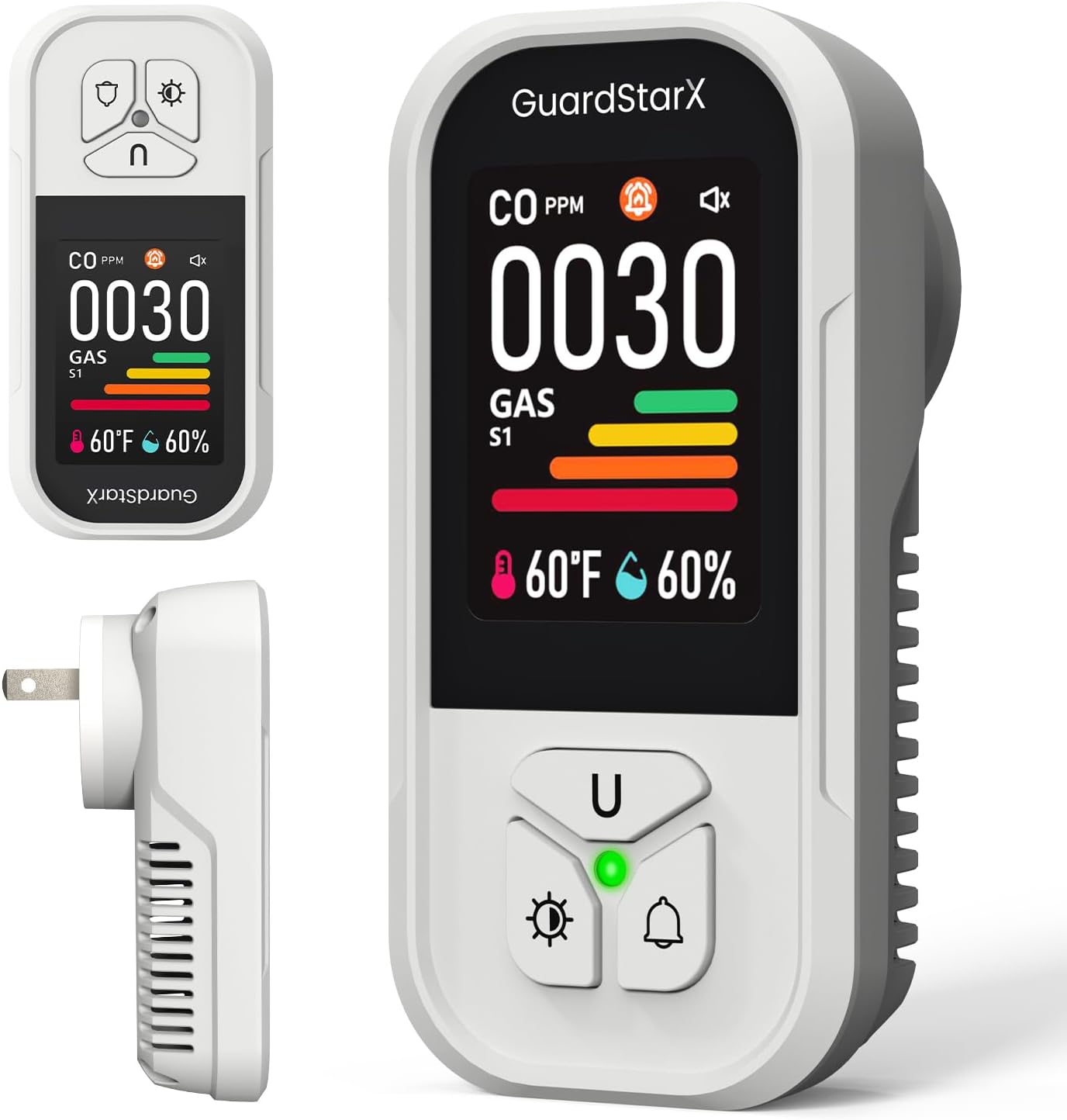 X-100E 4-in-1 Natural Gas Leak Detector & Carbon Monoxide Detectors Plug in, 180°Color Display, Portable Carbon Monoxide Detector