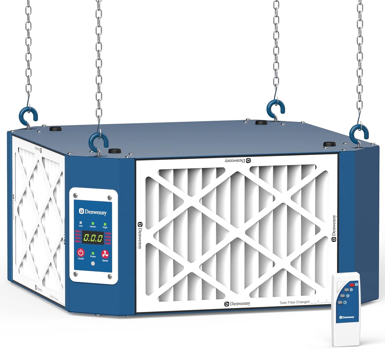 Denwenny 360 Degree Intake Air Filtration System - (1350 CFM) Built-in Ionizer, with Strong Vortex Fan, Shop Dust Collector for Woodworking Shop