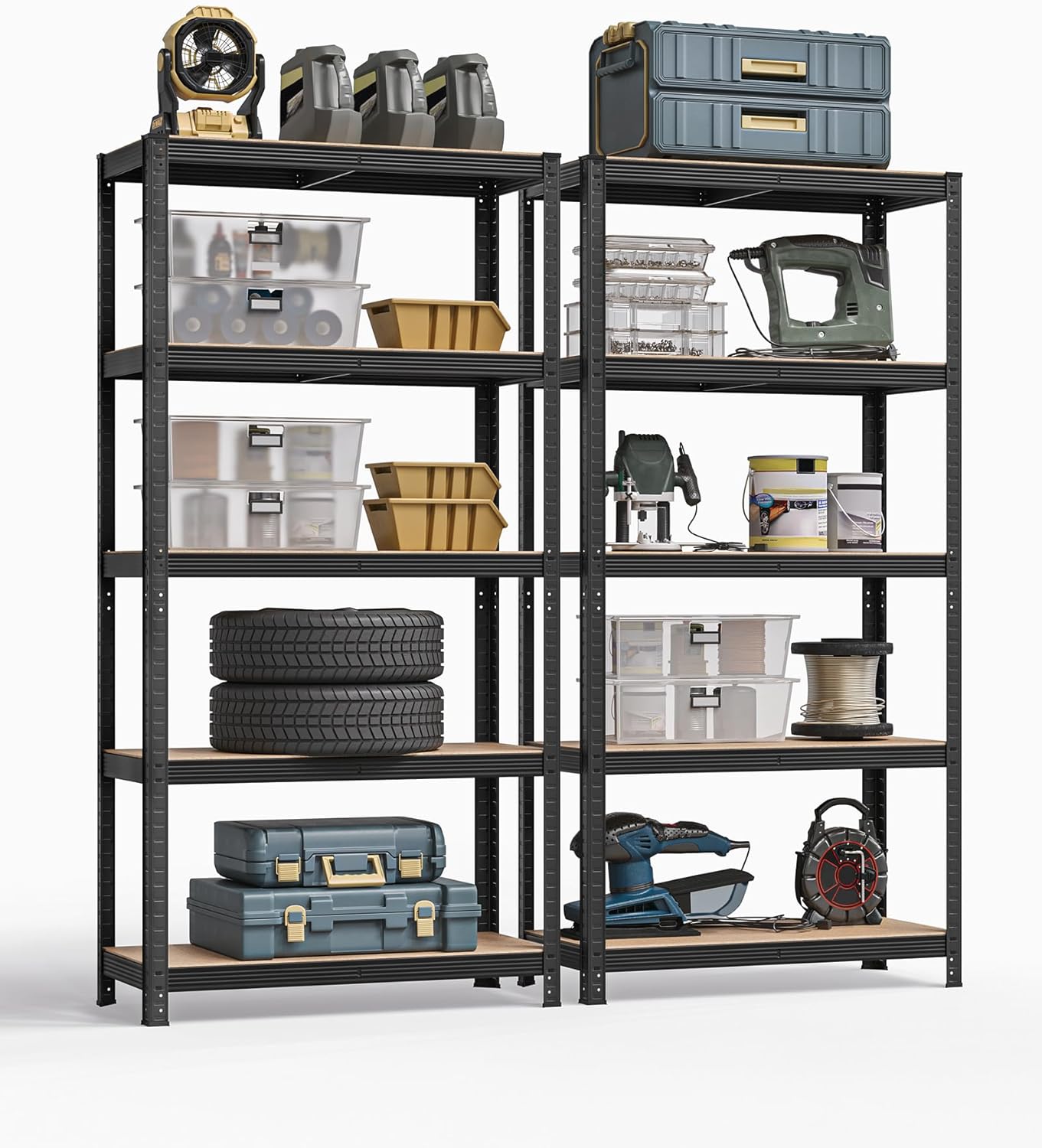 SONGMICS 5-Tier Heavy-Duty Shelving Units, Set of 2 Steel Shelving Units for Storage, Boltless Assembly, for Garage, Shed, Load Capacity 875 kg