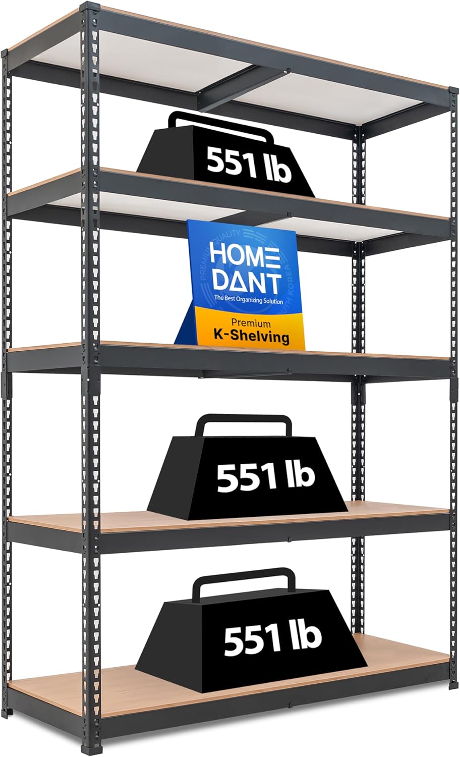 HOMEDANT 5 Tier Laminated Boltless Heavy Duty Garage Storage Adjustable Wide Size Metal Shelving