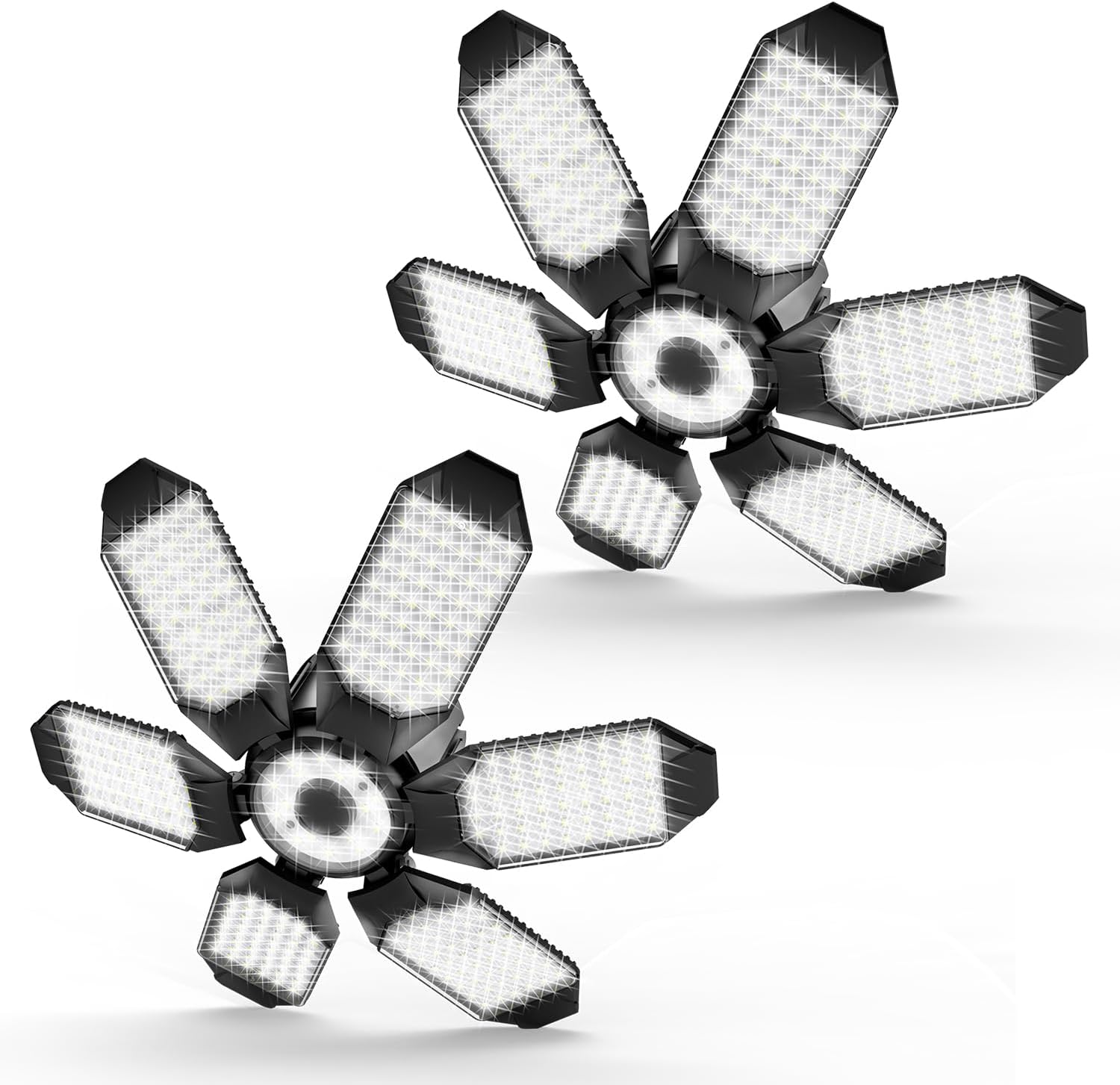 POLARPRA Garage Lights - 2Pack Super Bright 32000LM LED Garage Ceiling Light 6500K LED Shop Light w/ 6 Deformable Panels Screw in E26/E27 Socket Light Bulbs