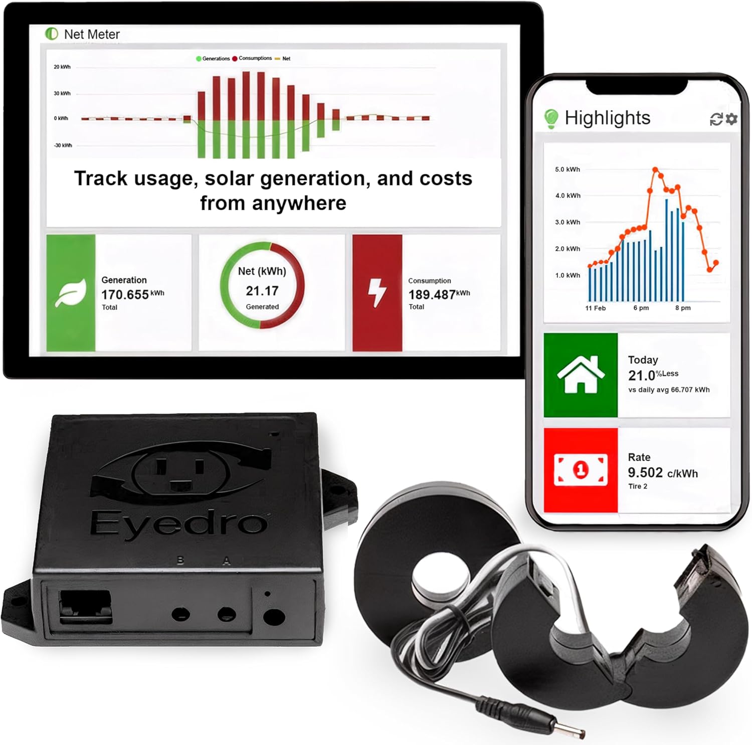 Home Energy Monitor – Real-Time Electricity Usage Monitor with Solar Net Metering – Whole House Power Consumption Monitor