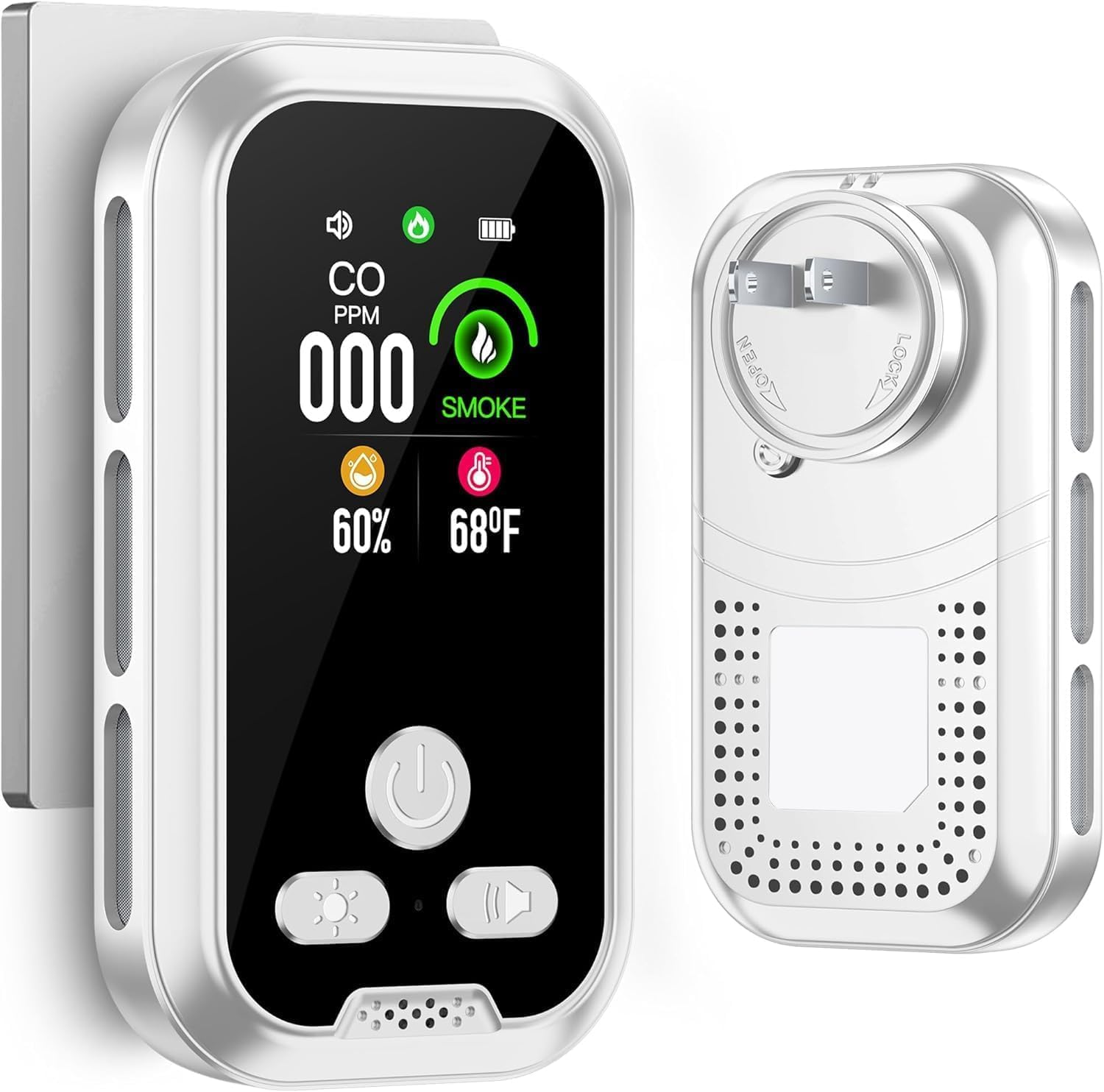 [4-in-1] Plug in Carbon Monoxide Detector & Smoke Alarm 2000 mAh Battery Mini CO Meter Integrated [CO emperature Humidity Sensors] Home Travel